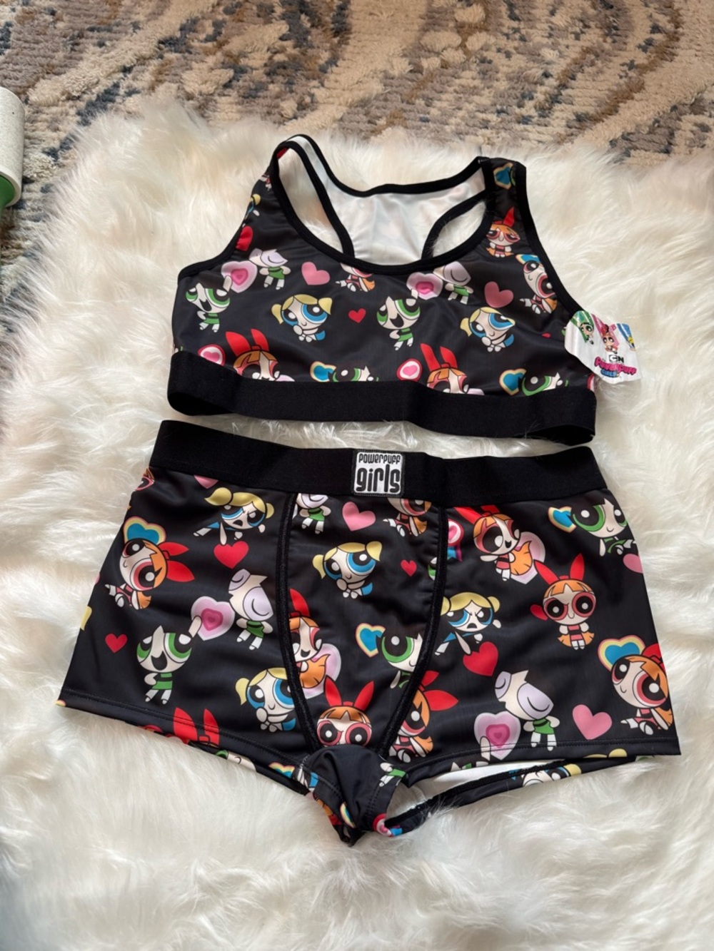 Black Printed Girls' Sports Bra & Boxer Brief Set